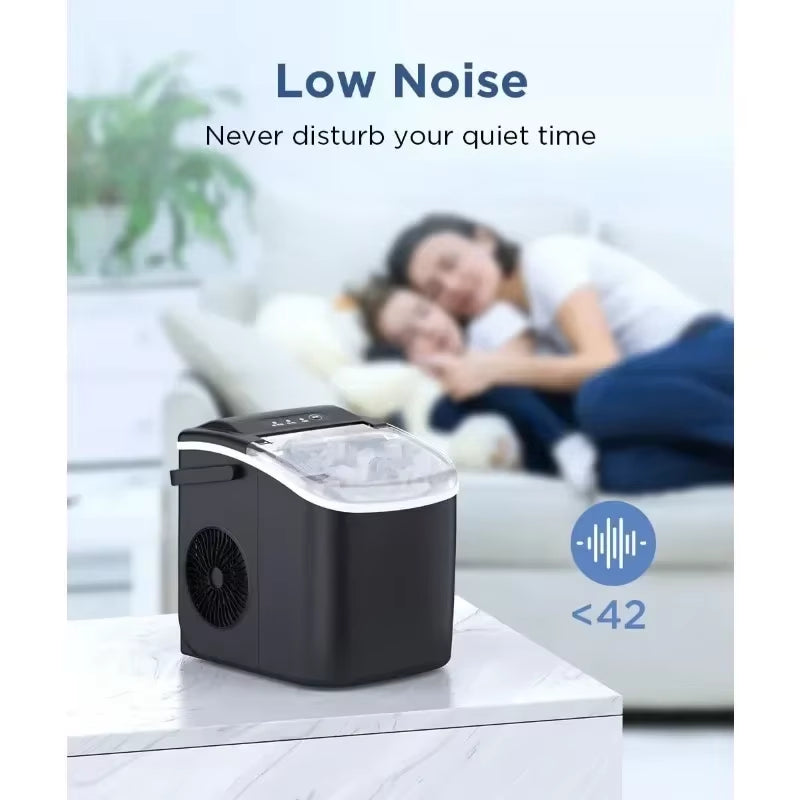 Ice Maker Countertop, Portable Machine with Self-Cleaning, 26.5Lbs/24Hrs, 9 Bullet Ice Cubes in 6 Mins, Basket